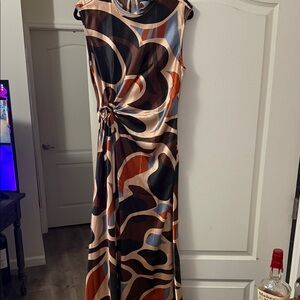 House of Harlow 1960 Abstract Maxi Dress in Black, Brown, and Cream